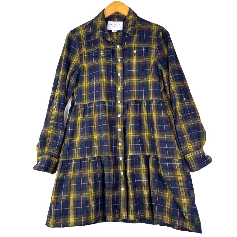 The Shirt Rochelle Behrens Oversized Plaid Flannel Pearl Snap Top Sz XS